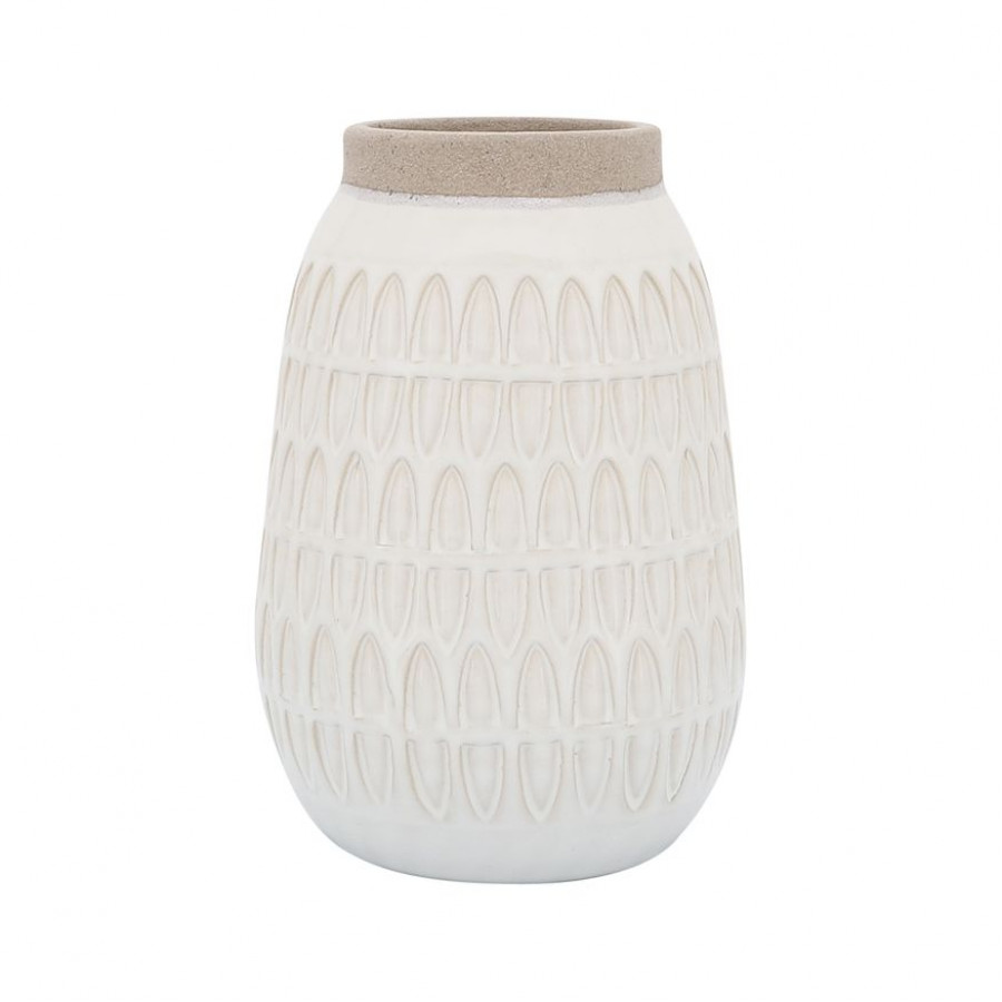 Sagebrook 8" Ceramic Carved Vase - Beige