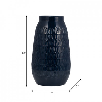 Sagebrook 12" Ceramic Carved Vase - Navy Blue