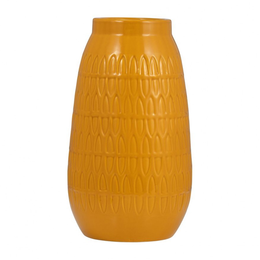 Sagebrook 12" Ceramic Carved Vase - Mustard Gold