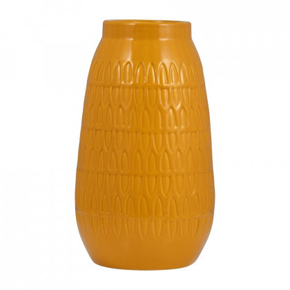 Sagebrook 12" Ceramic Carved Vase - Mustard Gold
