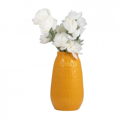 Sagebrook 12" Ceramic Carved Vase - Mustard Gold