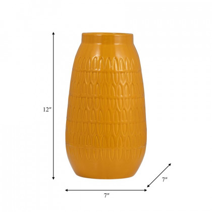 Sagebrook 12" Ceramic Carved Vase - Mustard Gold