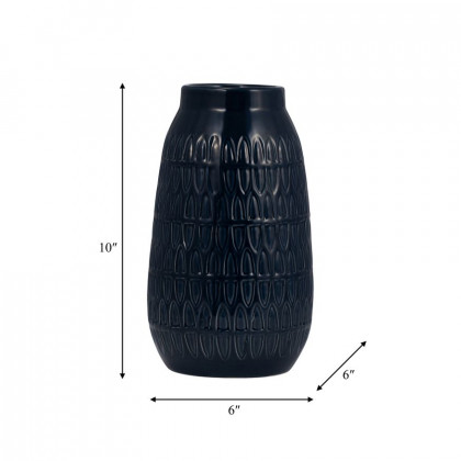 Sagebrook 10" Ceramic Carved Vase - Navy Blue
