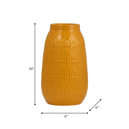Sagebrook 10" Ceramic Carved Vase - Mustard Gold