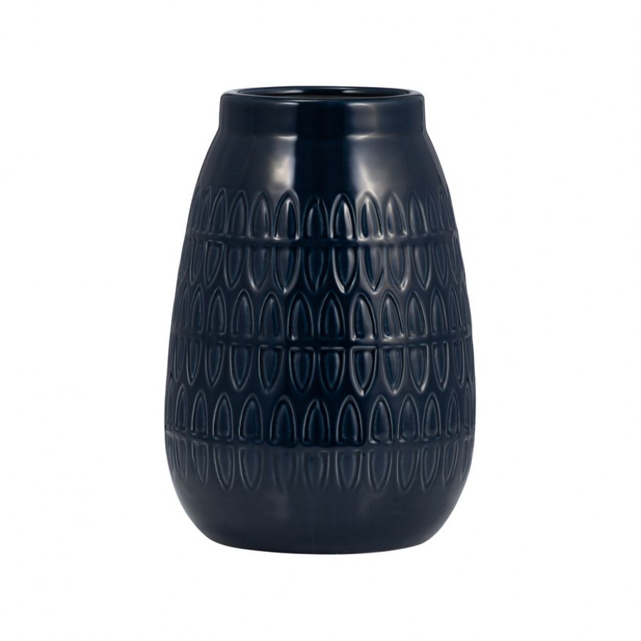 Sagebrook 8" Ceramic Carved Vase - Navy Blue