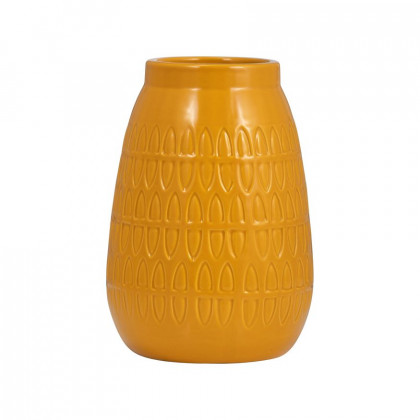 Sagebrook 8" Ceramic Carved Vase - Mustard Gold