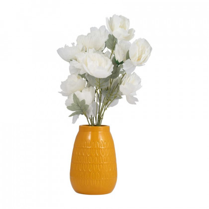 Sagebrook 8" Ceramic Carved Vase - Mustard Gold