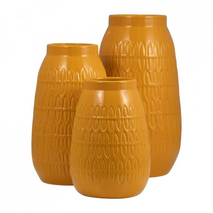 Sagebrook 8" Ceramic Carved Vase - Mustard Gold