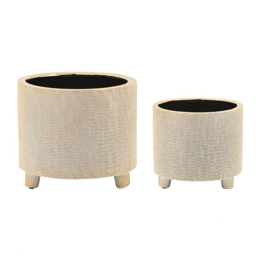 Sagebrook - 6"/8" Footed Scratched Ceramic Planters (Set Of 2)