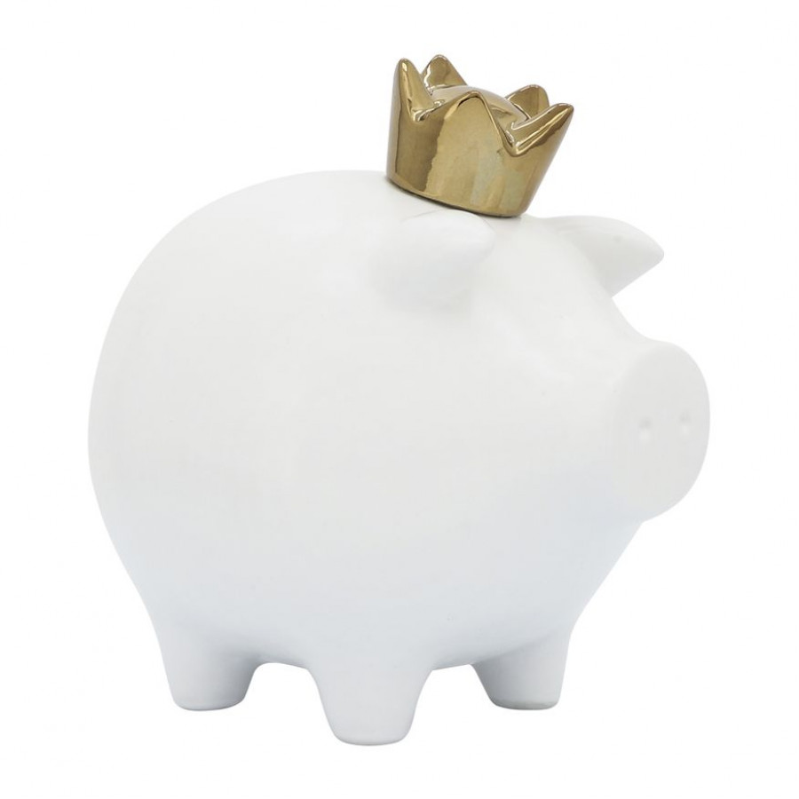 Sagebrook 8" Ceramic Pig With Crown - White