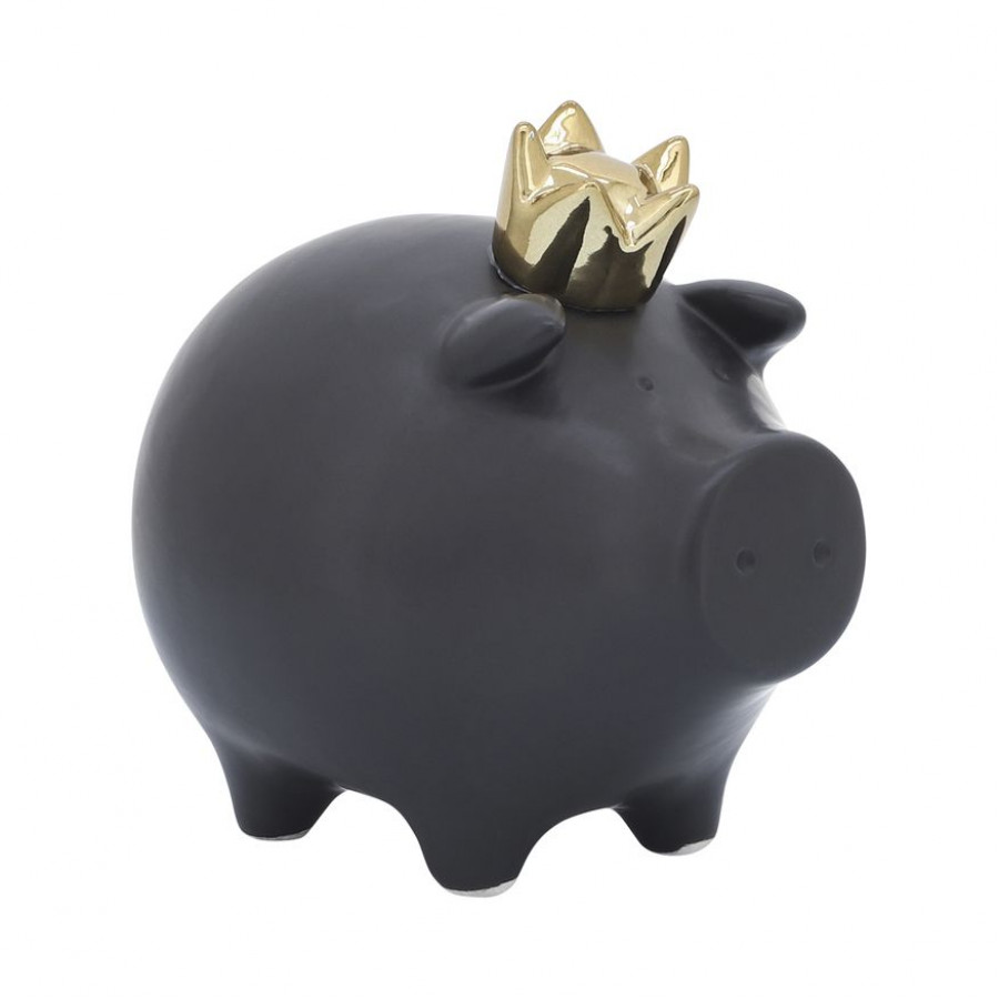Sagebrook 6" Ceramic Pig With Crown - Black