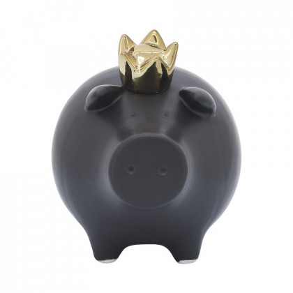 Sagebrook 6" Ceramic Pig With Crown - Black