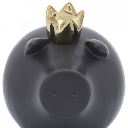 Sagebrook 6" Ceramic Pig With Crown - Black