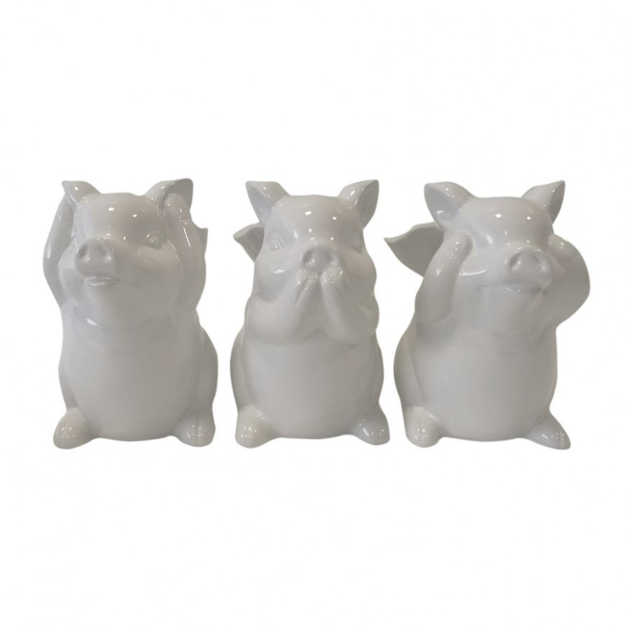 Sagebrook - 6" Ceramic No Evil Pigs With Wings (Set Of 3) in White