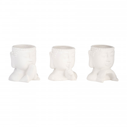 Sagebrook - 7" Ceramic Buddha Head Planters (Set Of 3) in White