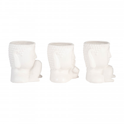 Sagebrook - 7" Ceramic Buddha Head Planters (Set Of 3) in White