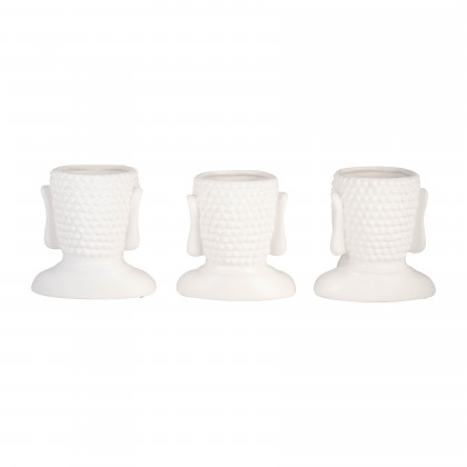 Sagebrook - 7" Ceramic Buddha Head Planters (Set Of 3) in White