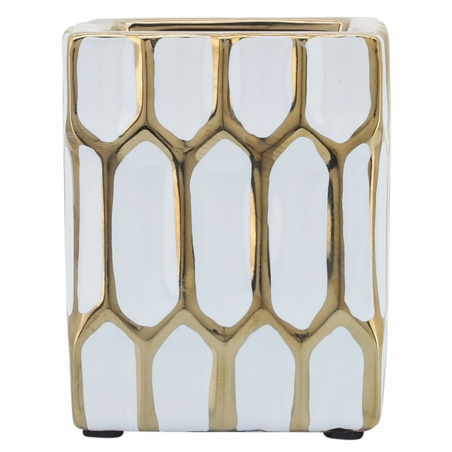 Sagebrook 4" Ceramic Pen Holder - White/Gold