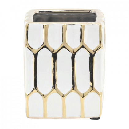 Sagebrook 4" Ceramic Pen Holder - White/Gold