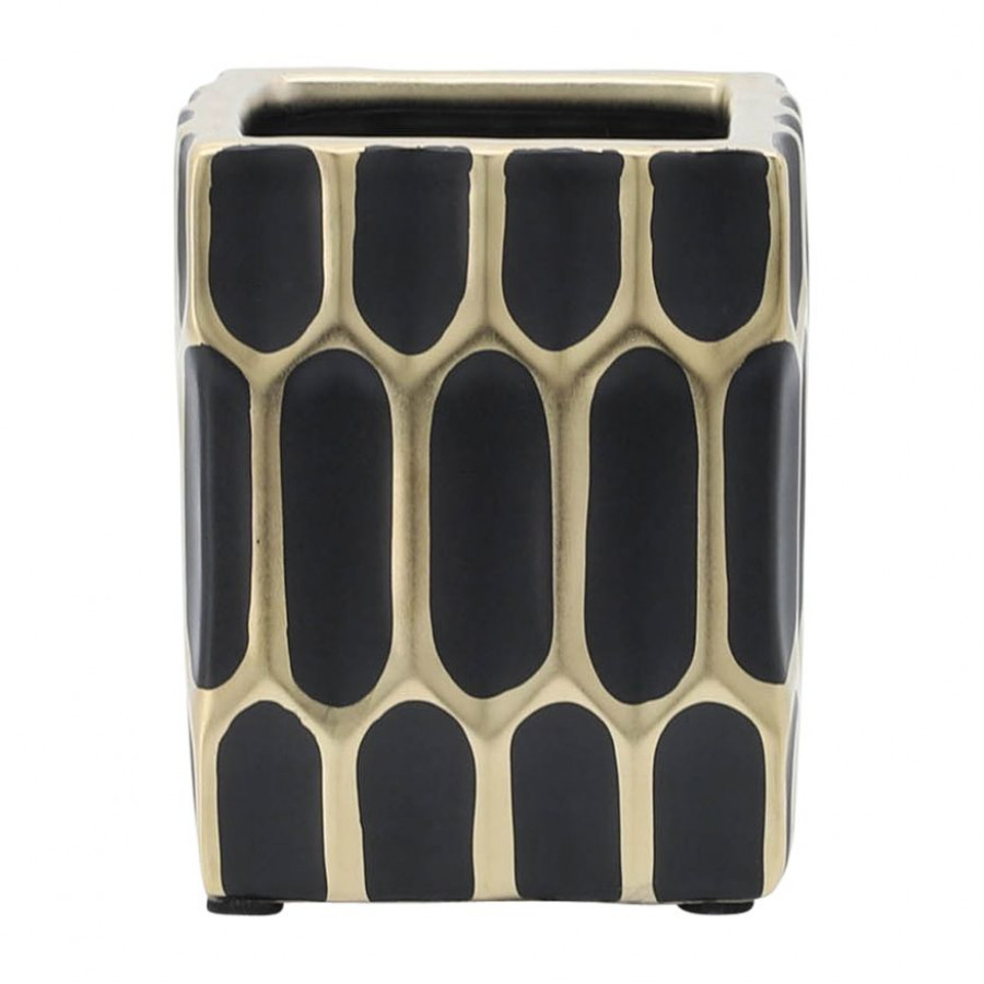 Sagebrook 4" Ceramic Pen Holder - Black/Gold