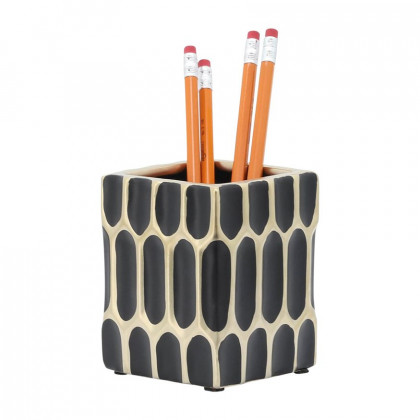 Sagebrook 4" Ceramic Pen Holder - Black/Gold