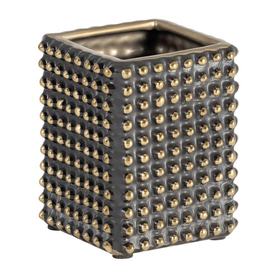 Sagebrook - 4" Ceramic Spikey Pen Holder in Black/Gold