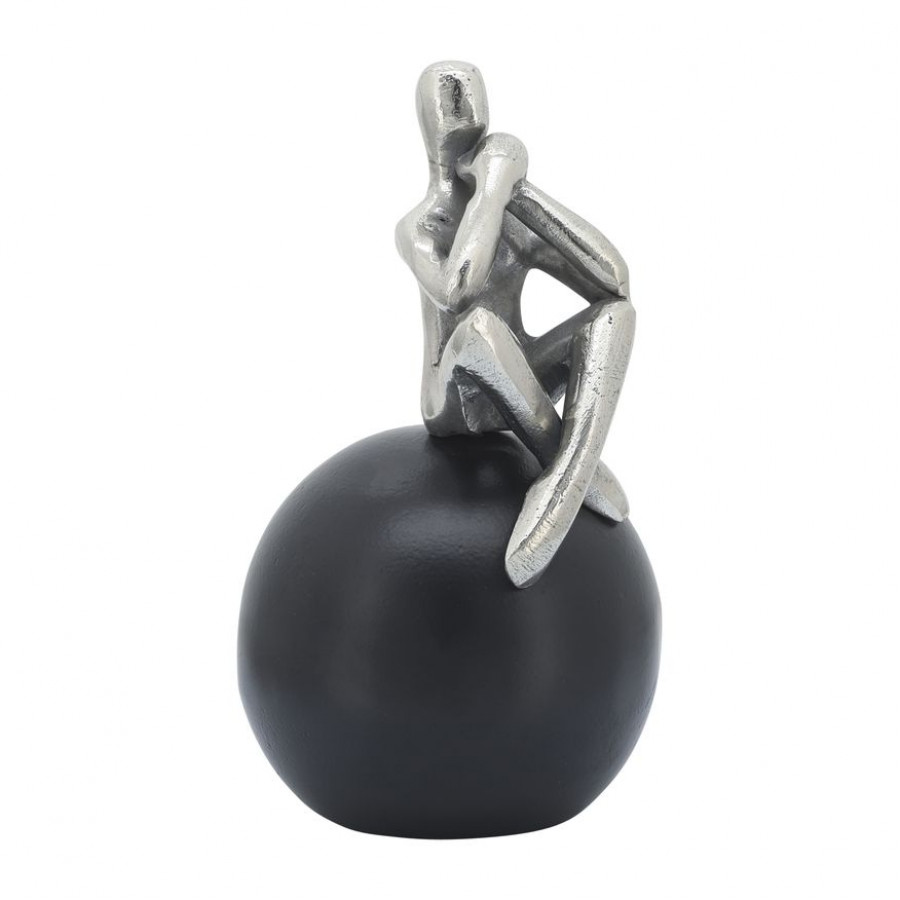 Sagebrook - 9" Metal Thinking Man On Orb in Silver/Black