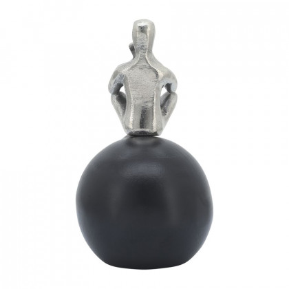 Sagebrook - 9" Metal Thinking Man On Orb in Silver/Black