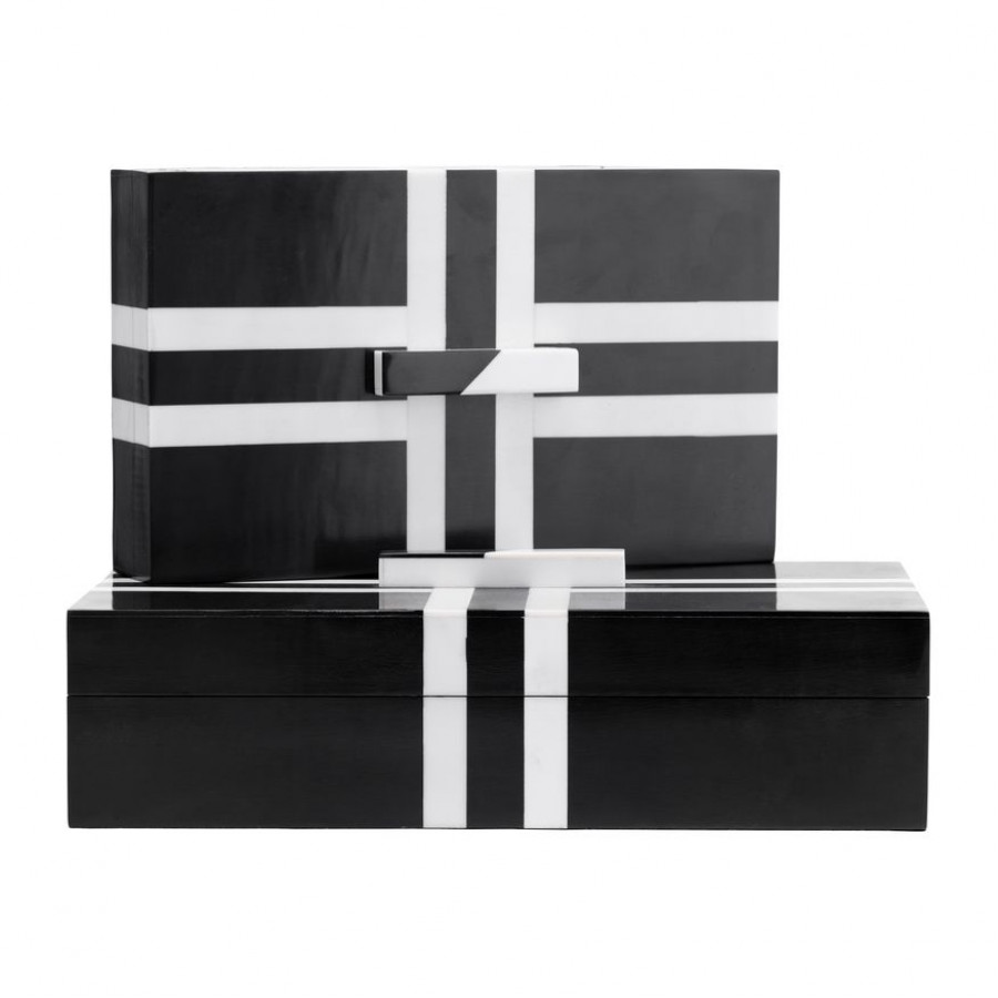 Sagebrook - 10"/12" Resin Cross Boxes (Set Of 2) in Black/White