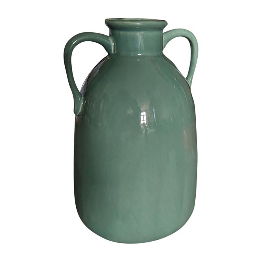 Sagebrook 10" Ceramic Eared Vase - Dark Sage