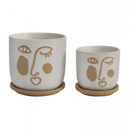 Sagebrook - 6" Funky Face Planter with Saucer (Set Of 2)