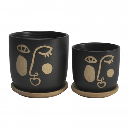 Sagebrook - 6" Funky Face Planter with Saucer (Set Of 2)