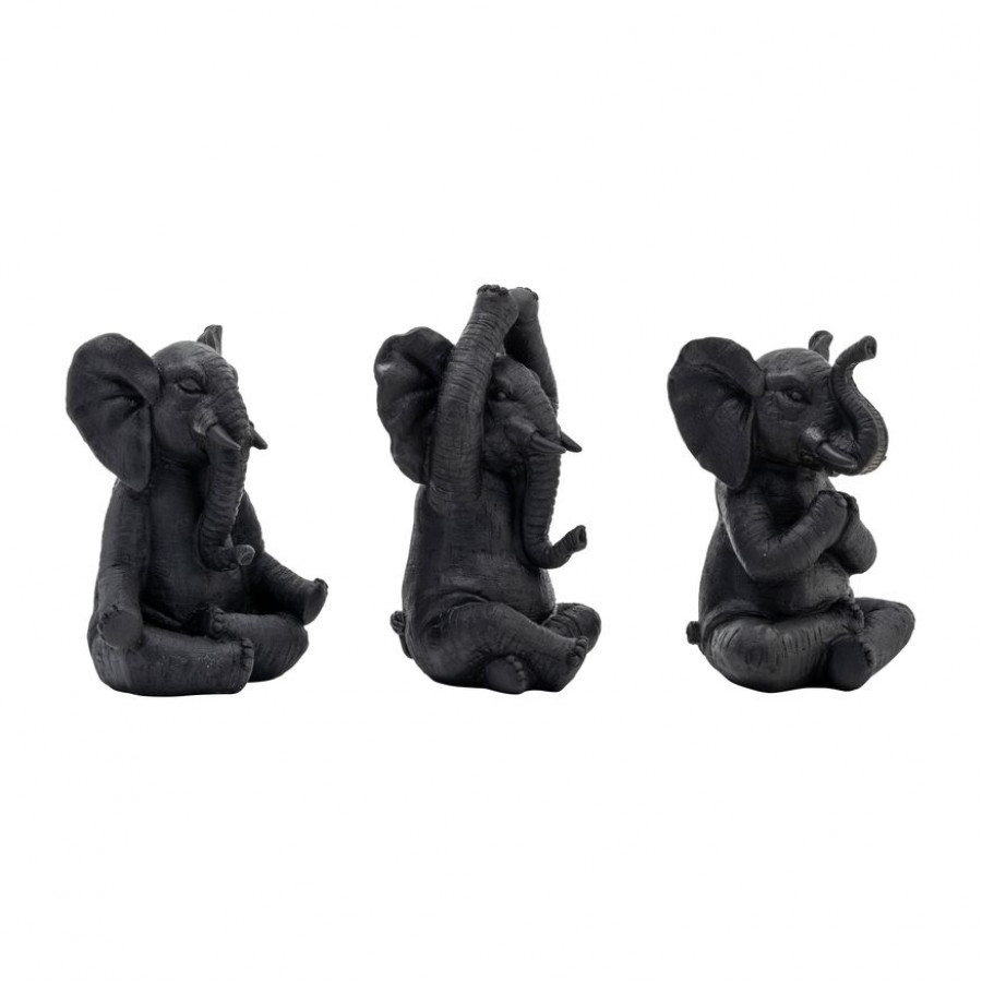 Sagebrook 8" Resin Yoga Elephants (Set Of 3) - Black
