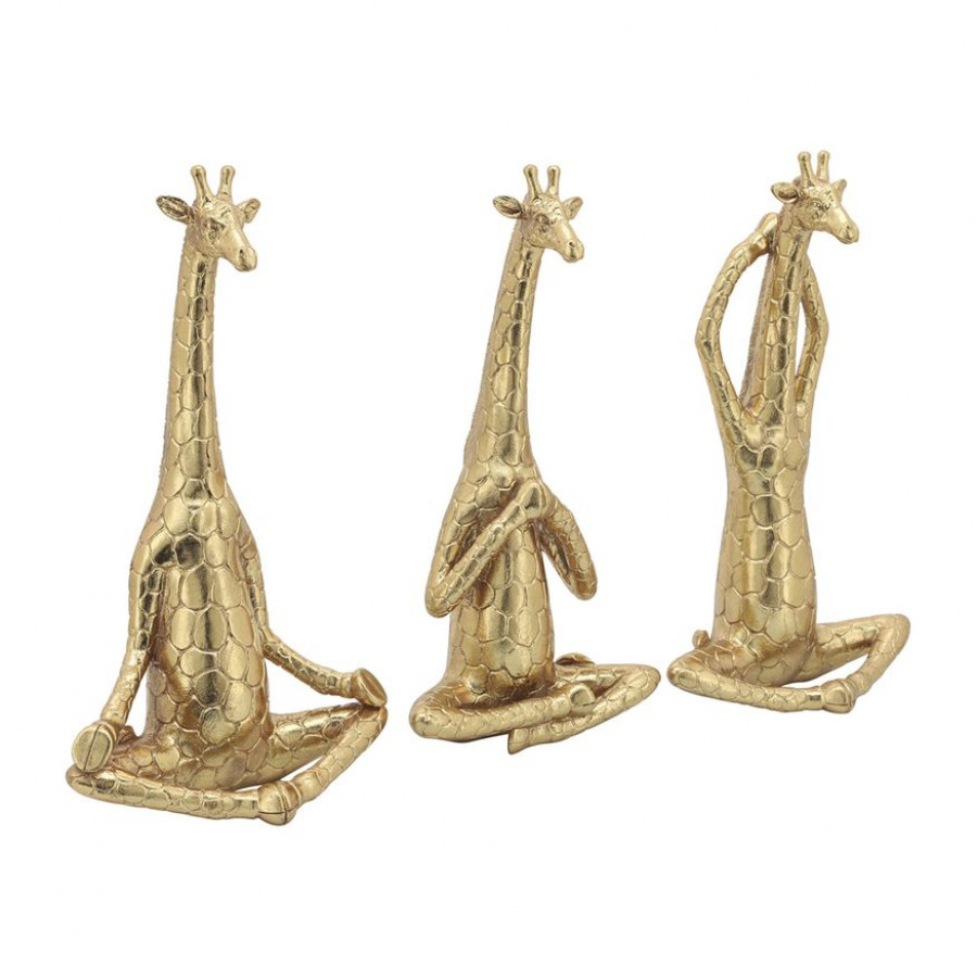Sagebrook - 12" Polyresin Yoga Giraffe (Set Of 3) in Gold