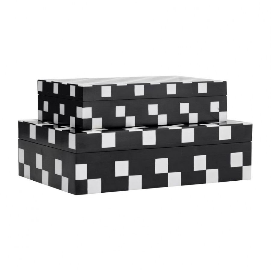 Sagebrook - 10"/12" Resin Diagonal Square Boxes (Set Of 2) in White/Black