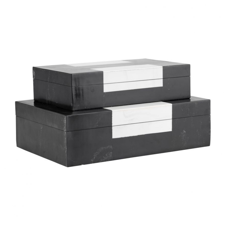 Sagebrook - 10"/12" Resin Boxes (Set Of 2) in Black/White