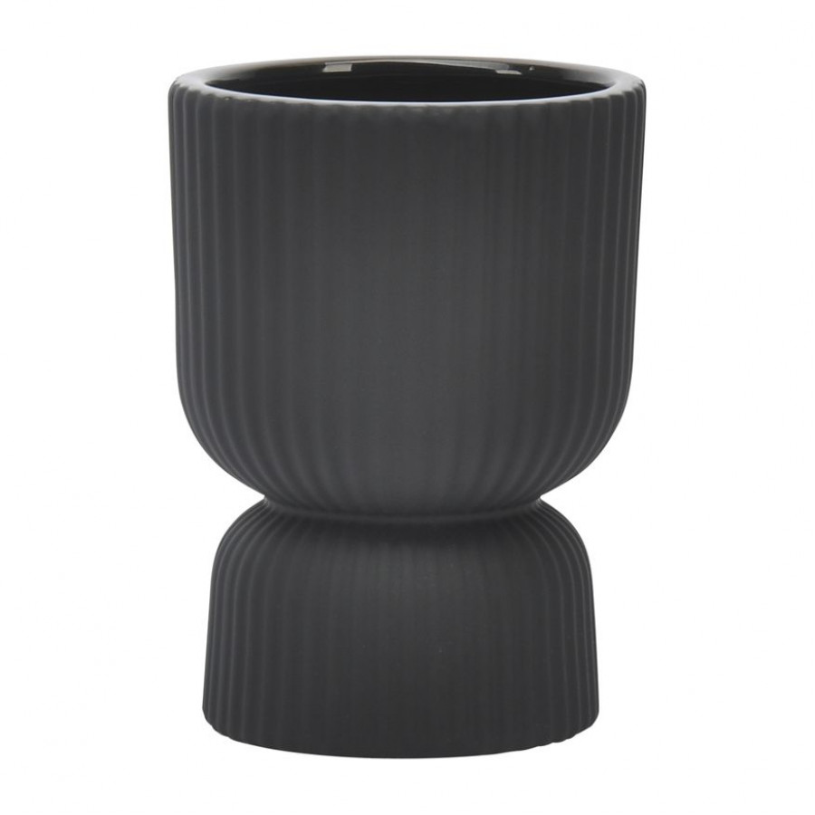 Sagebrook 6" Ceramic Ribbed Vase - Black