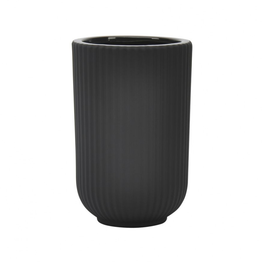 Sagebrook 7" Ceramic Ridged Vase - Black