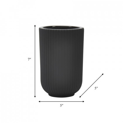 Sagebrook 7" Ceramic Ridged Vase - Black