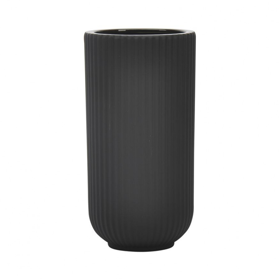 Sagebrook 9" Ceramic Ridged Vase - Black