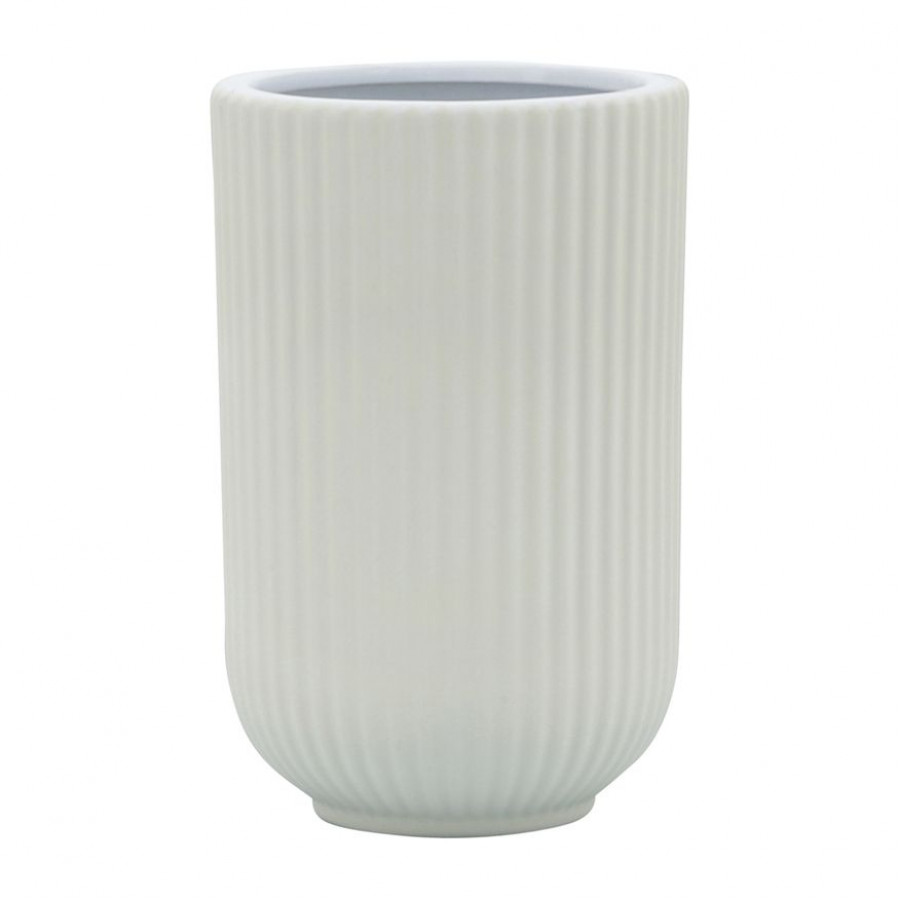 Sagebrook 7" Ceramic Ridged Vase - White