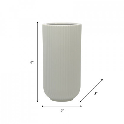 Sagebrook 9" Ceramic Ridged Vase - White