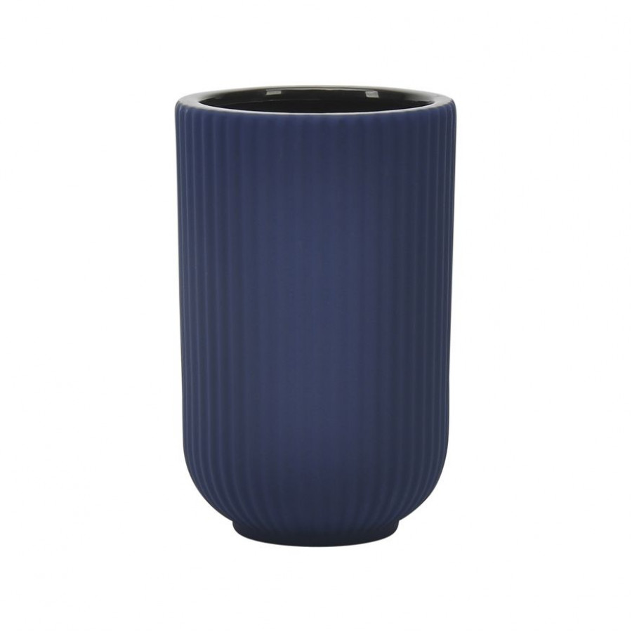 Sagebrook 7" Ceramic Ridged Vase - Navy