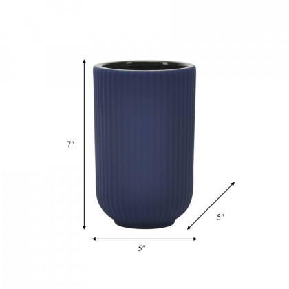 Sagebrook 7" Ceramic Ridged Vase - Navy