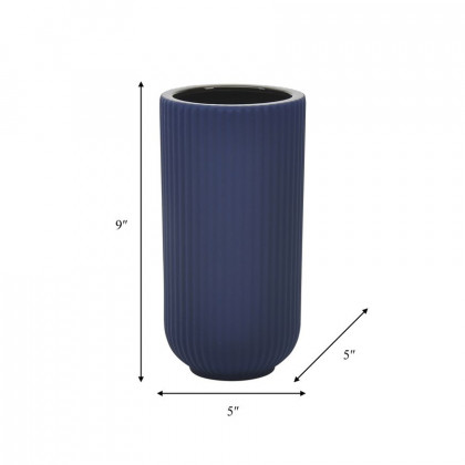Sagebrook 9" Ceramic Ridged Vase - Navy