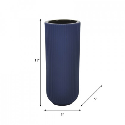 Sagebrook 11" Ceramic Ridged Vase - Navy