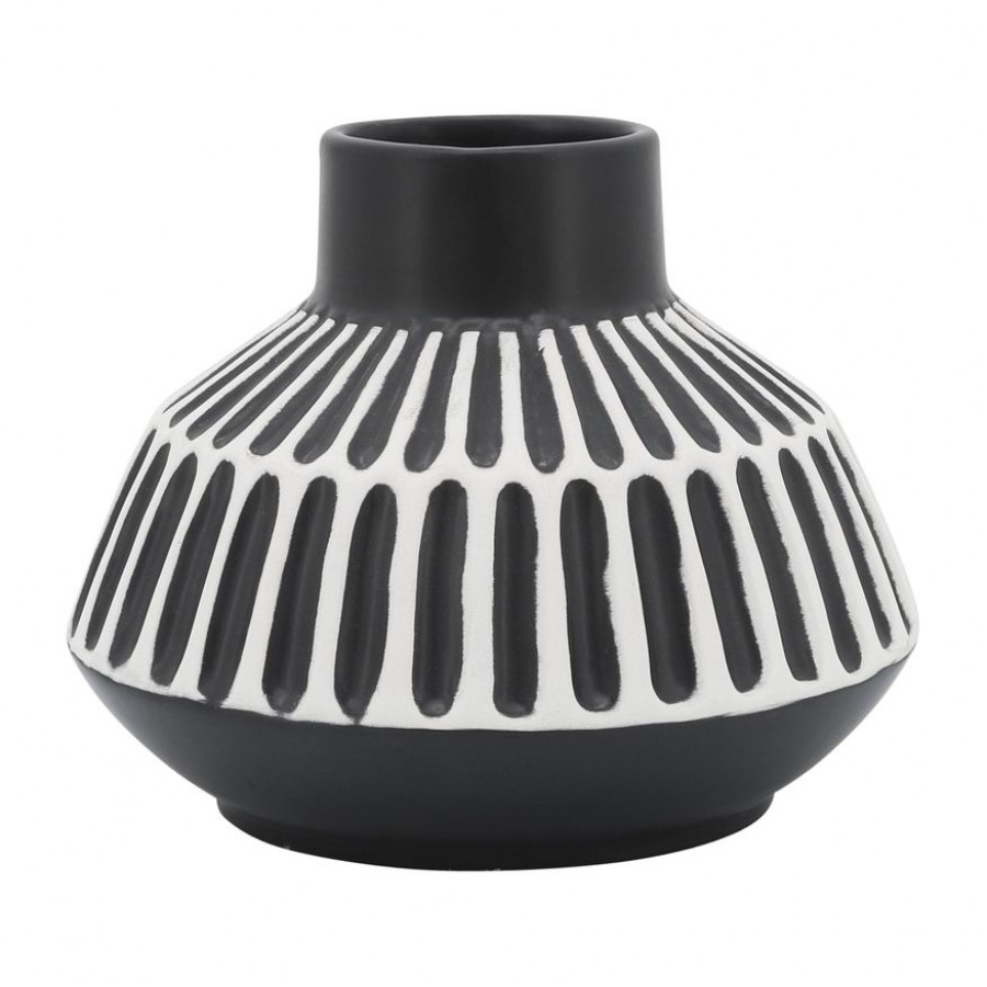 Sagebrook 6" Ceramic Tribal Vase - Black