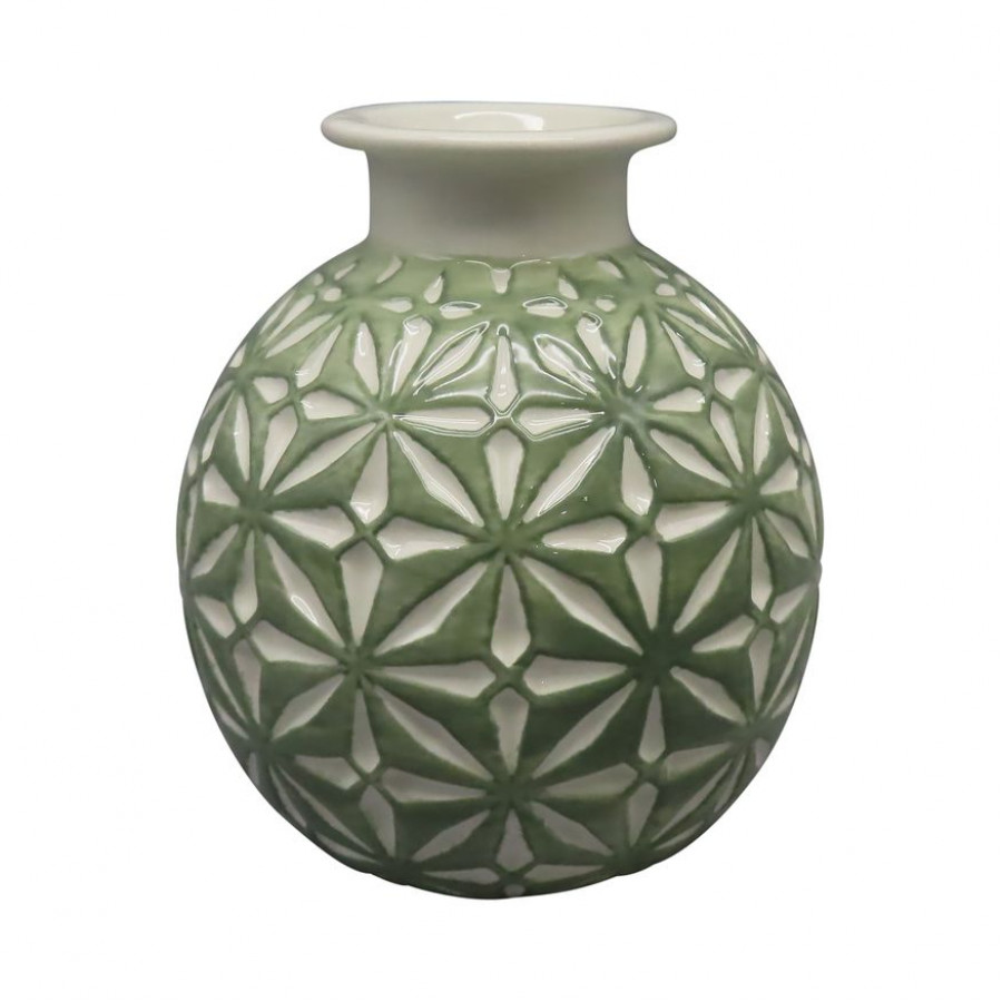 Sagebrook 6" Ceramic Daisy Vase - Dark Sage