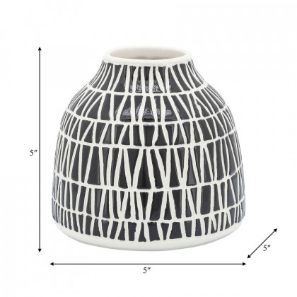 Sagebrook 5" Ceramic Tribal Vase - Black