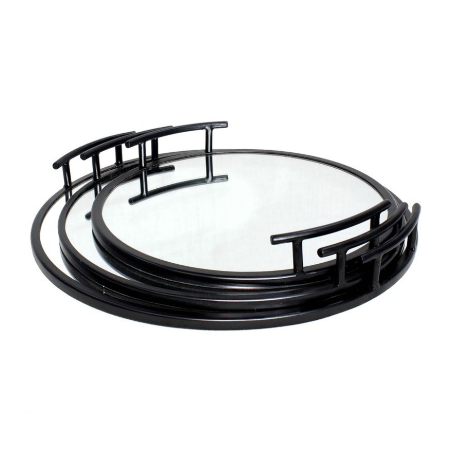 Sagebrook 14"/16"/18" Metal Mirrored Trays With Handles (Set Of 3) - Black